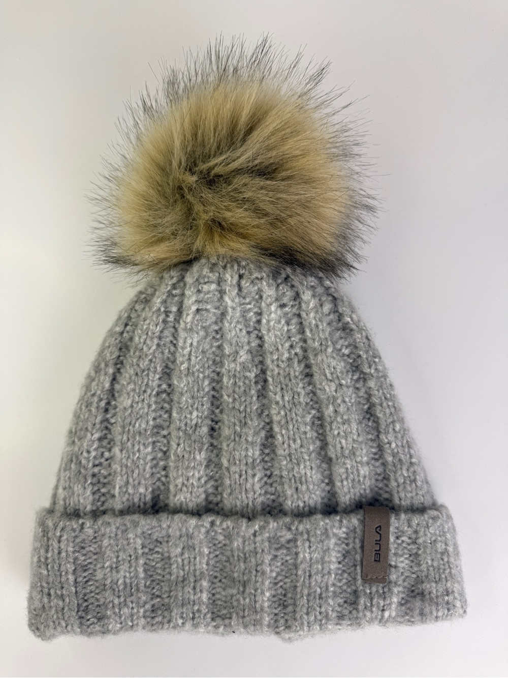 Bula Beanie Toque Wool Blend NWOT Adult OS Grey Knit Pom Pom Fleece Lined